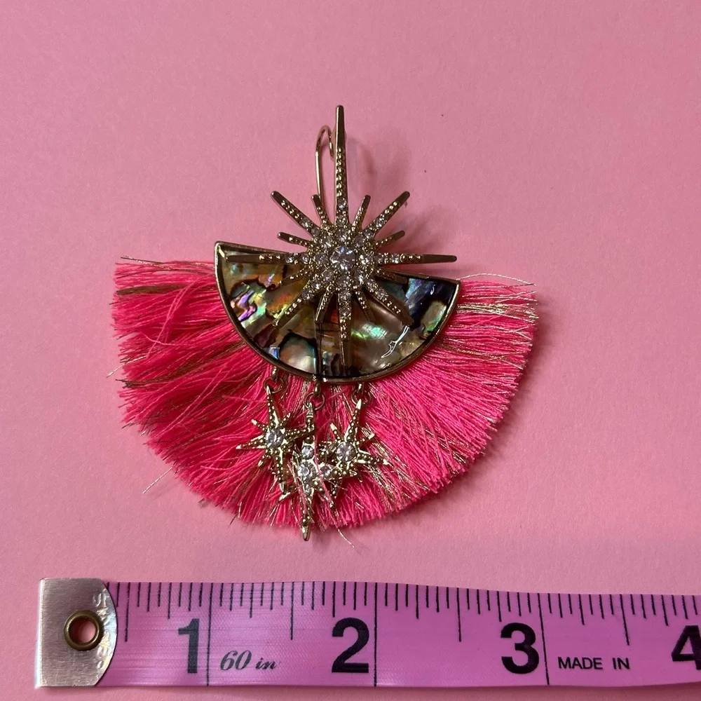Unique‎ Pink and Gold Fringe Star Earrings
